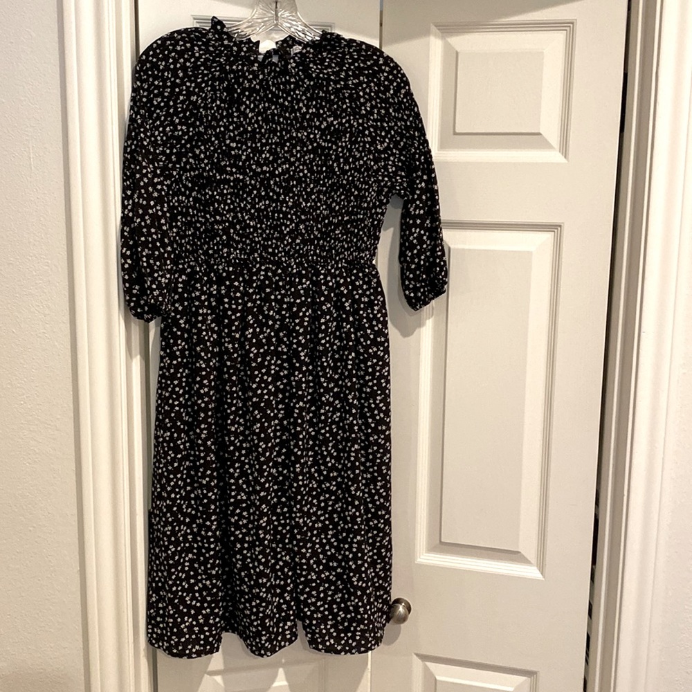 Polagram size S maternity dress. Black with small white flowers